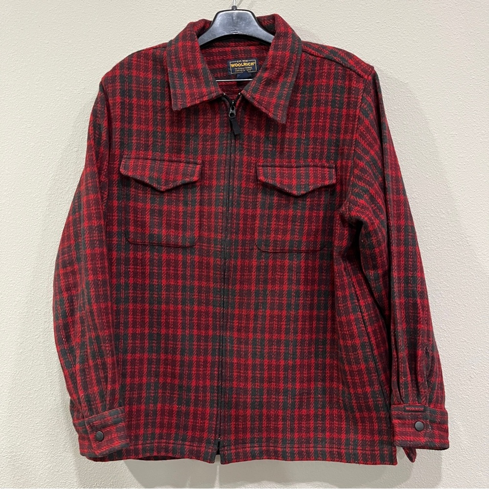 Woolrich Red & Black Plaid Wool Blend Full Zip Jacket pockets Women size Large